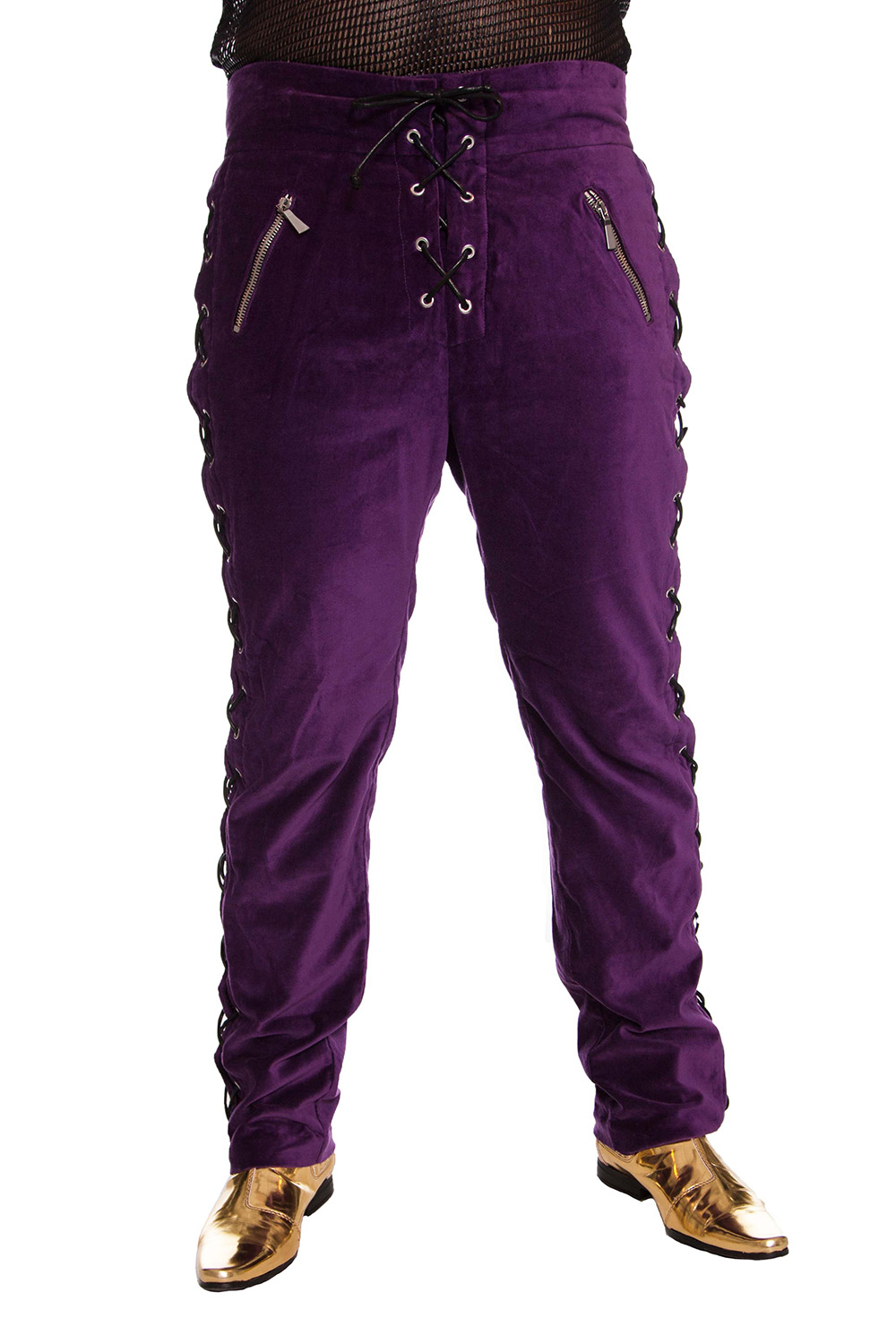 purple satin trousers